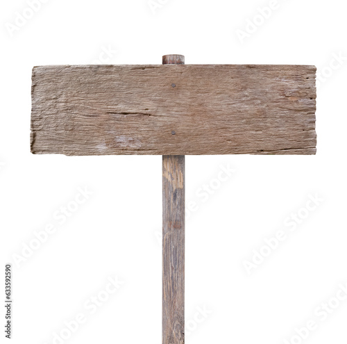 Old Wooden sign isolated on white background with clipping path