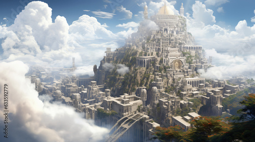 A fabulous lost city in white clouds