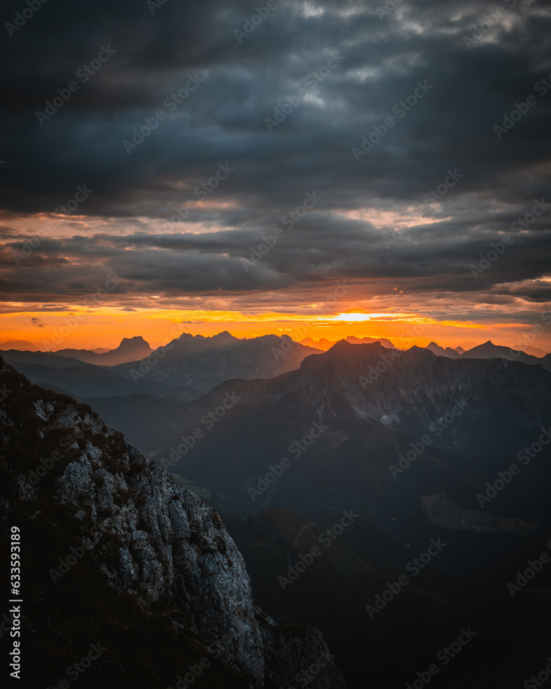 sunset in the mountains in Austria