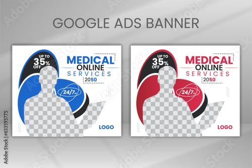 Flat-style Health Care Services Google Web Banner Ads Design