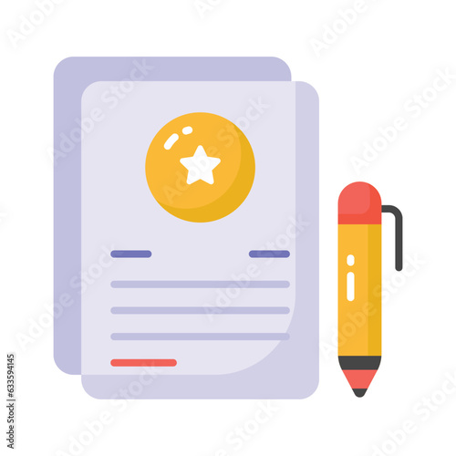 Documents with pen showing concept vector of contract, agreement or certificate icon