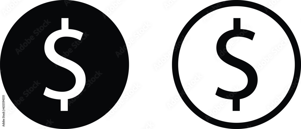 Dollar icon set in two styles . USD currency symbol. Money icon Dollar icon set in two styles . USD currency symbol. Money icon