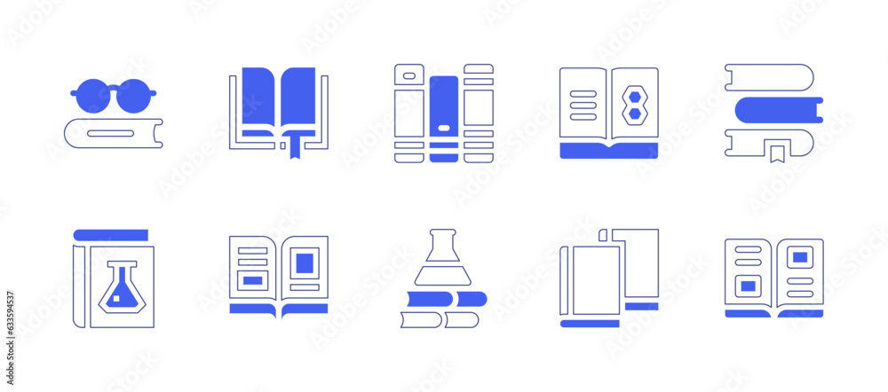Literature icon set. Duotone style line stroke and bold. Vector illustration. Containing book, open, bookstore, learn, books.