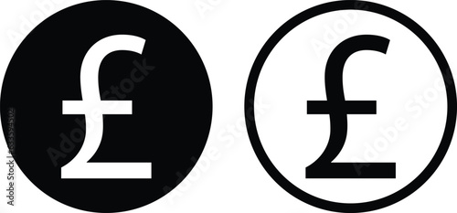 Pound sterling symbol . Pound sterling circle icon set vector in two styles . English pound icon   photo