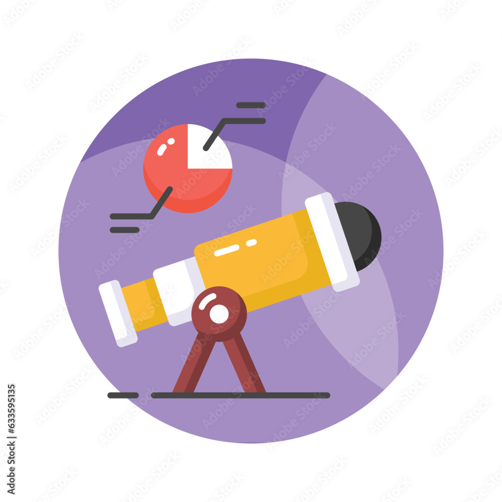 Telescope with pie diagram showing predictive analysis concept vector Telescope with pie diagram showing predictive analysis concept vector