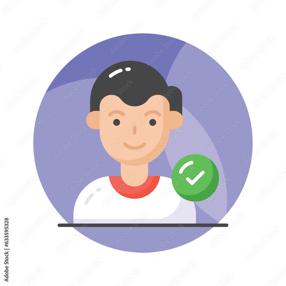 Check Mark on human avatar, well designed icon of authorized user, selected candidate, verified user Check Mark on human avatar, well designed icon of authorized user, selected candidate, verified user