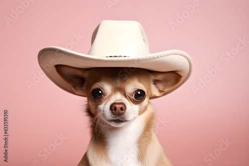Fotografia, Obraz funny portrait of Chihuahua dog wearing cowboy hat