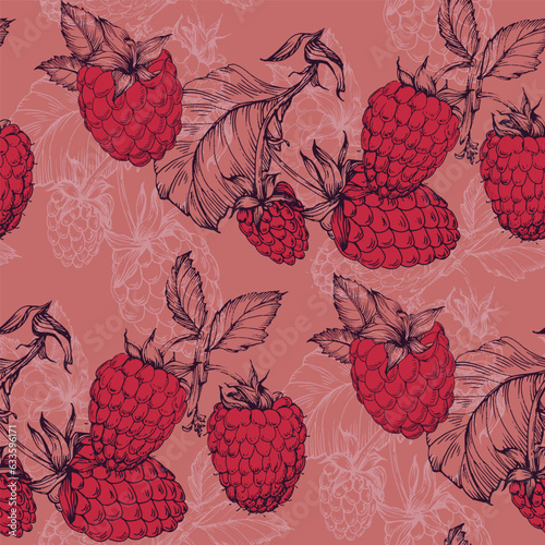 Vector seamless pattern. Doodle raspberries and blackberries with abstract elements. Hand drawn illustrations.