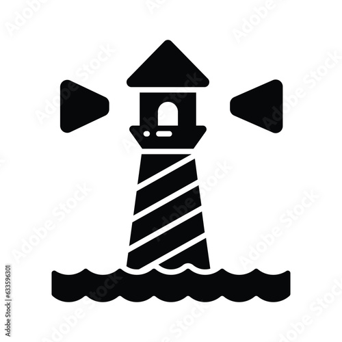 A tower containing a beacon light to warn or guide ships at sea, well designed icon of lighthouse