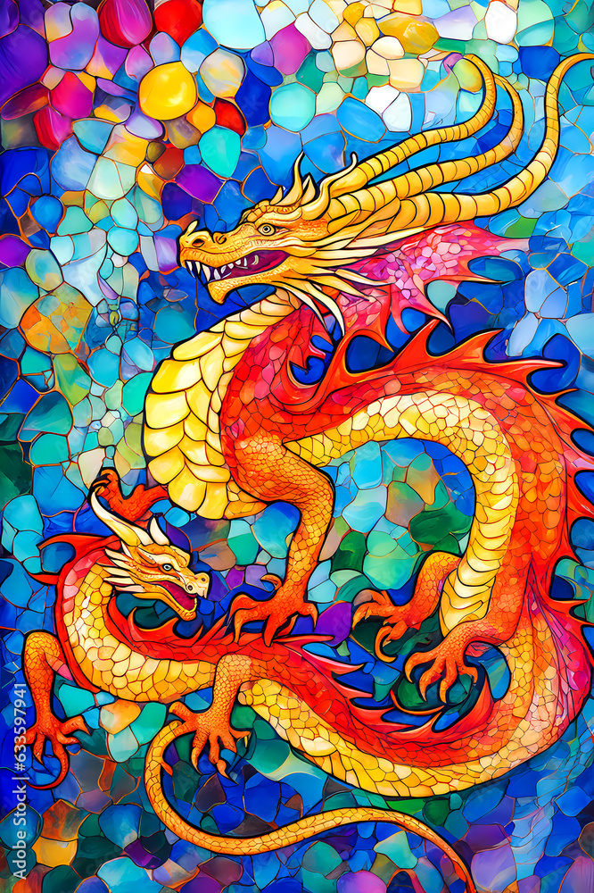 custom made wallpaper toronto digitalDecorative mosaic of the mythological Chinese dragon. Zodiac sign and symbol of the new year