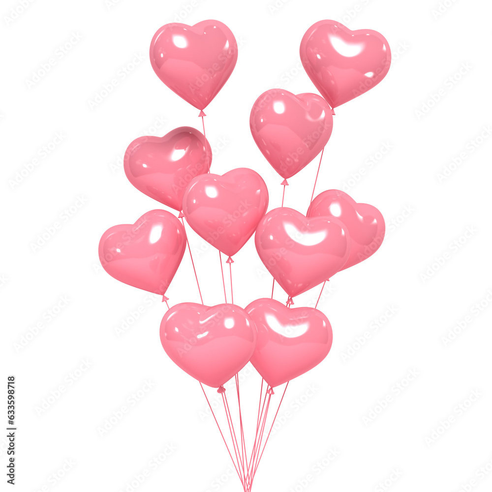 Bunch of 3d pink heart balloons