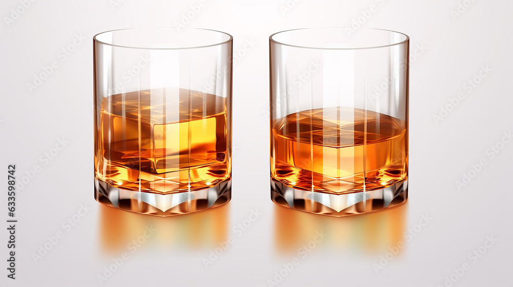 Set of Whiskey Glasses with Reflection on Isolated Background Set of Whiskey Glasses with Reflection on Isolated Background