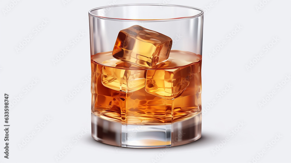 Set of Whiskey Glasses with Reflection on Isolated Background