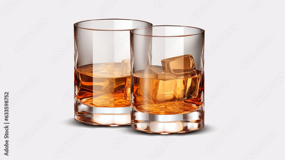 Set of Whiskey Glasses with Reflection on Isolated Background Set of Whiskey Glasses with Reflection on Isolated Background