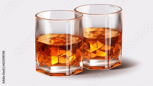 Set of Whiskey Glasses with Reflection on Isolated Background
