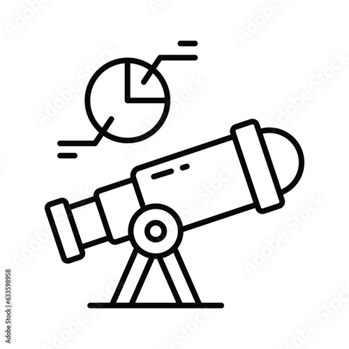 Telescope with pie diagram showing predictive analysis concept vector