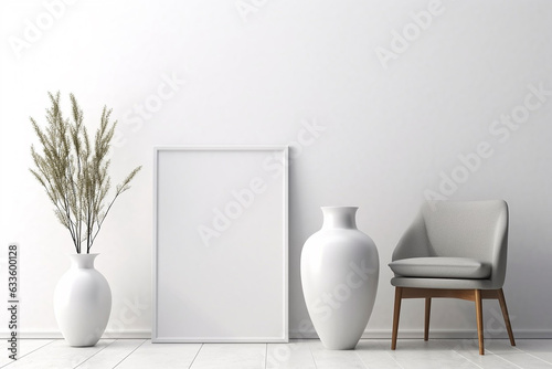 Blank Frame Mockup in Modern Interior with Trendy Vase and Chair