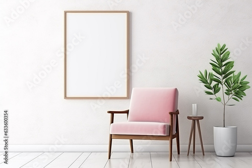 Blank Frame Mockup in Modern Interior with Trendy Vase and Chair