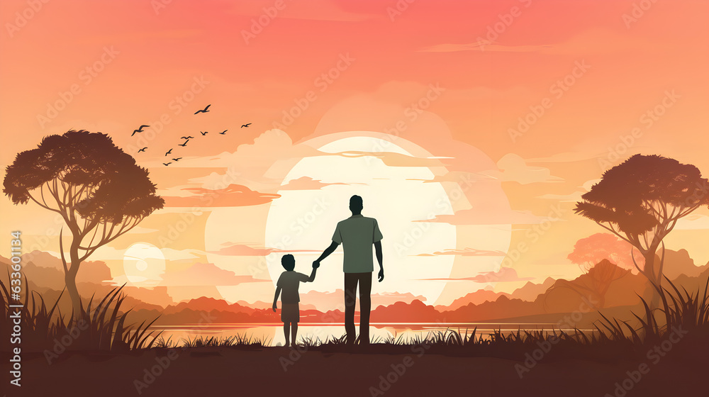 Fototapeta premium Father and kids illustration background