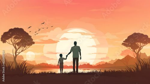 Father and kids illustration background