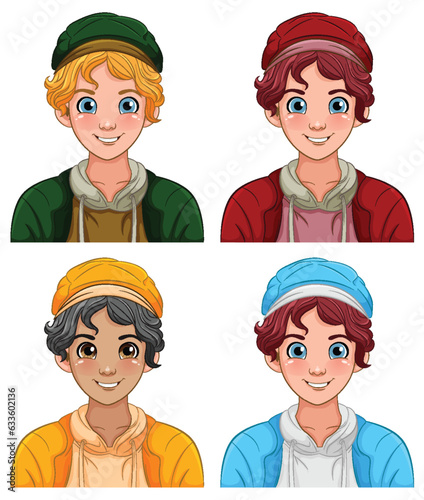 Male teen cartoon wearing hat set