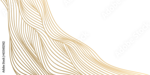 Vector abstract line art wavy flowing dynamic gold isolated on transparent background in concept luxury, wave, wind, ocean