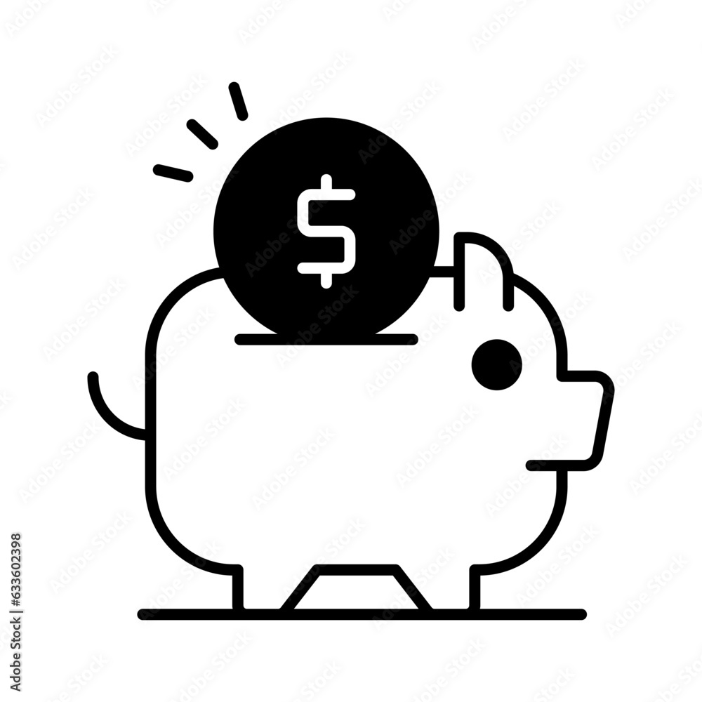 Piggy bank with dollar coin, trendy flat vector design of money savings Piggy bank with dollar coin, trendy flat vector design of money savings