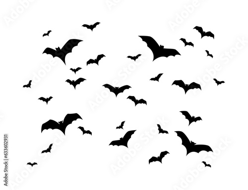 Group of flying bats for Halloween. Isolated vector and PNG on transparent background.