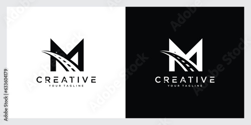 Modern logo design initial M combine with road.