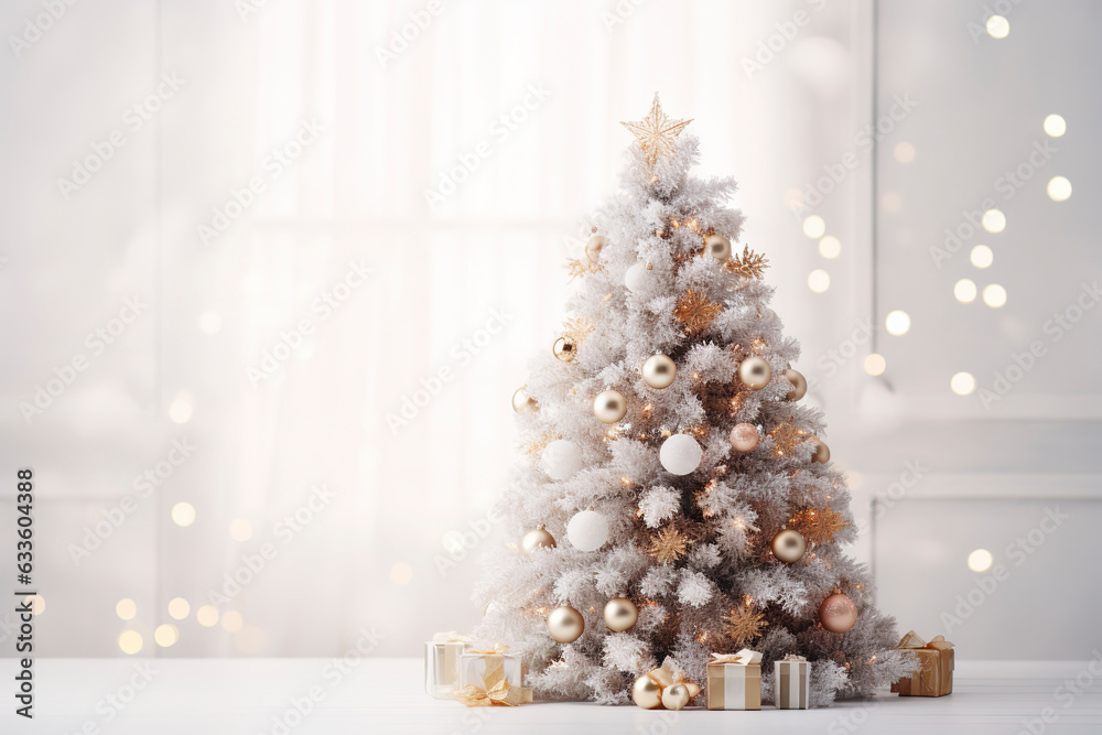 Decorated Christmas tree on blurred background