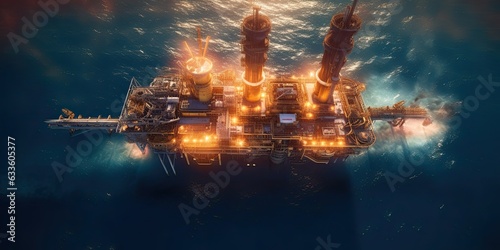  Oil and Gas processing platform,producing gas condensate and water and sent to onshore refiner ,Generative AI . photo