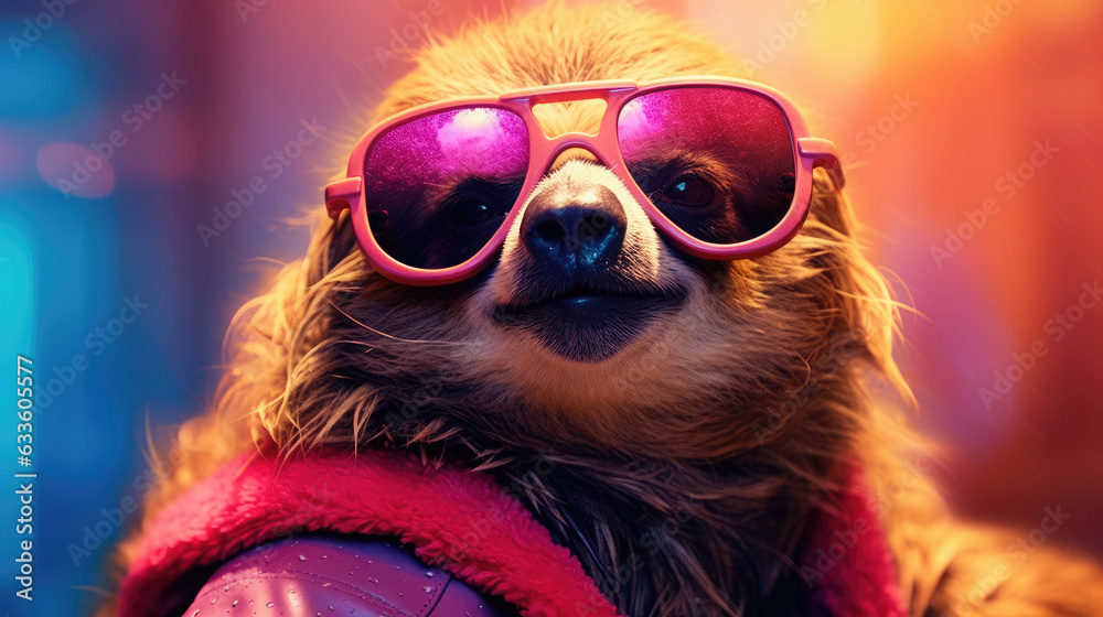 A cute sloth wearing sunglasses , Background, Illustrations, HD