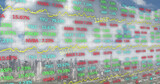 Image of moving financial data processing over cityscape