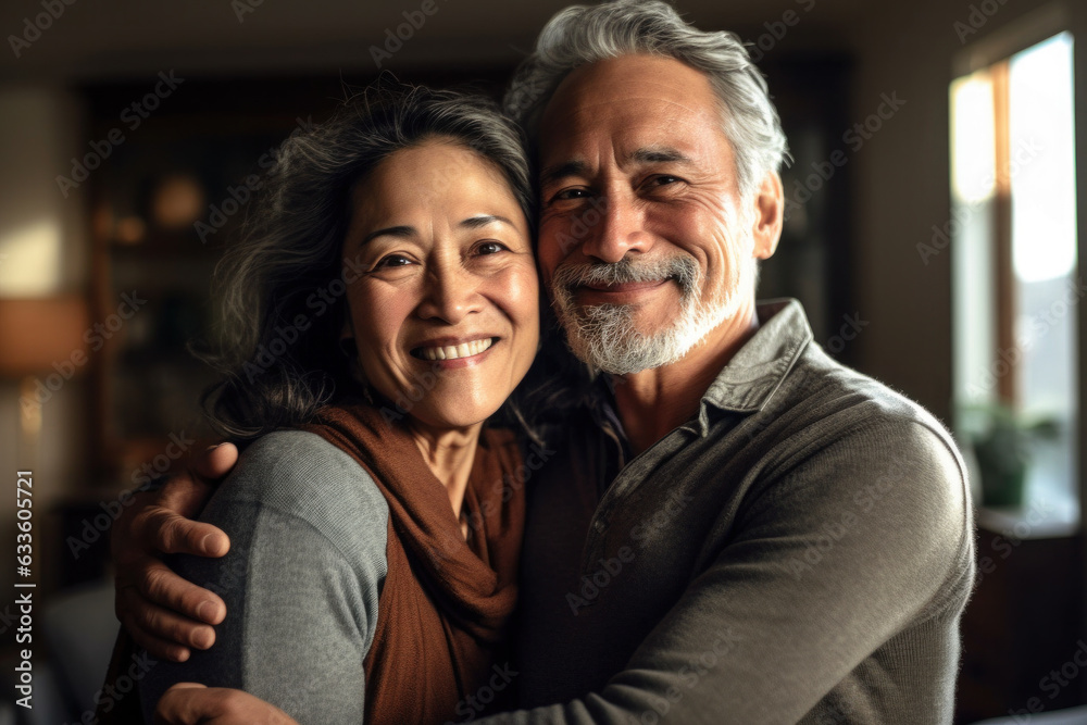 Happy Middle-Aged Couple Hugging at Home AI Generated