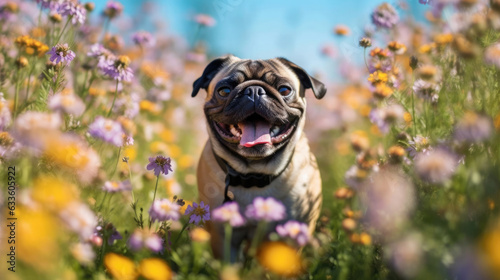 A happy smiling dog swimming in spring, Background, Illustrations, HD