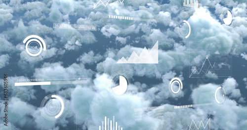 Image of data processing against clouds in the sky