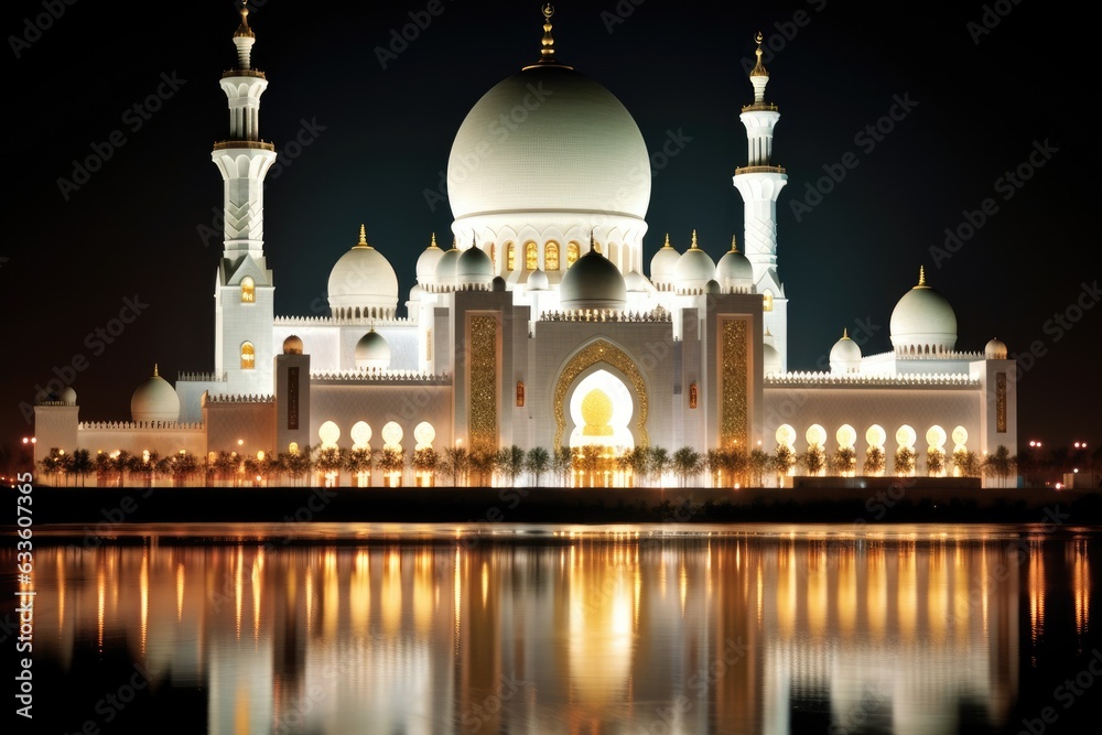 Illuminated Grand Mosque at night