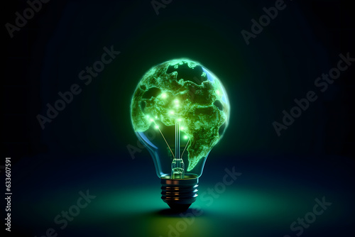 renewable energy light bulb with green energy, Earth Day or environment protection Hands protect forests that grow on the ground and help save the world, solar panels 