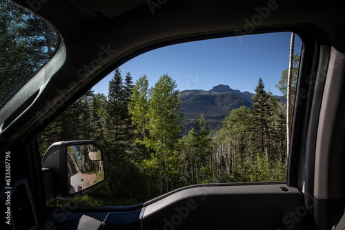 Roadtrip views from a truck in Colorado's San Juan Mountain Range.