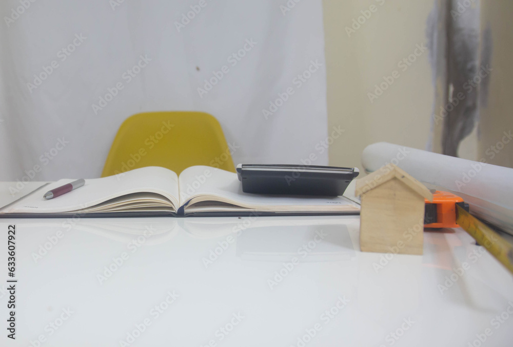 Architectural and Engineer Office desk background construction project ...