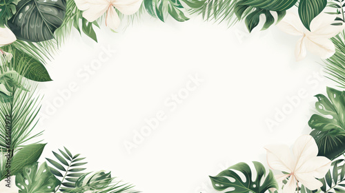 Frame with liana branches and tropical leaves