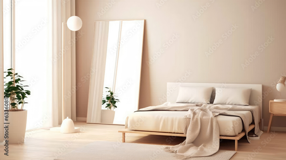 Light beige bedroom, Illustrations, generative AI Light beige bedroom, Illustrations, generative AI