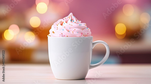 Large white mug mockup pink and green background, Illustrations, generative AI 