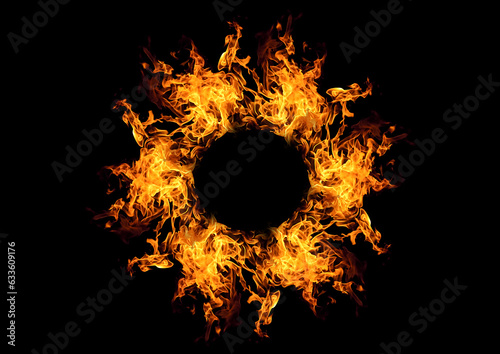 3d illustration of a ring of burning flames