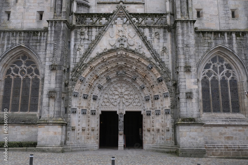 Quimper Gothic church facade  France.