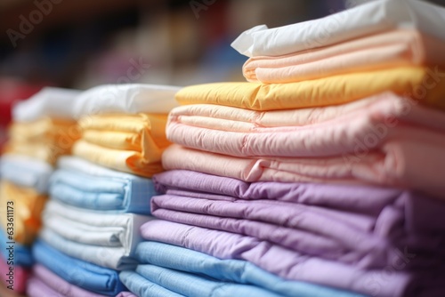 close-up of fresh, clean diapers stacked neatly