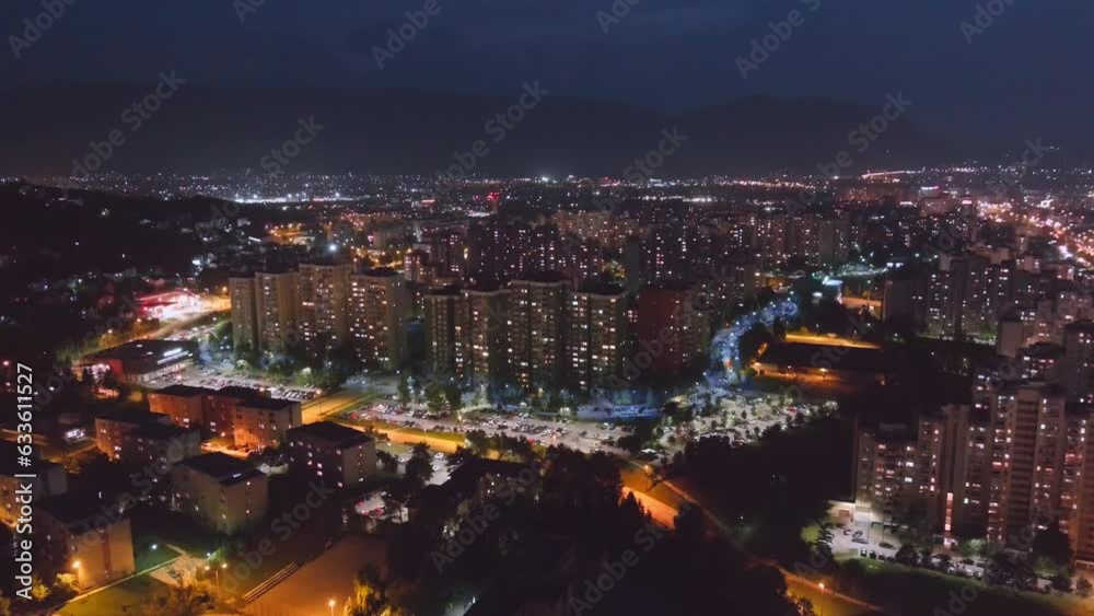 Sarajevo City Lights: Aerial Shot of Communist Era Residental Buildings at Night Sarajevo City Lights: Aerial Shot of Communist Era Residental Buildings at Night