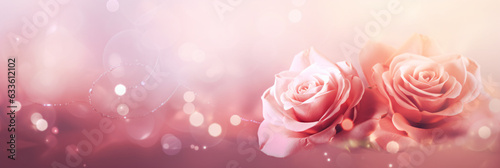 Horizontal banner with rose of pink color