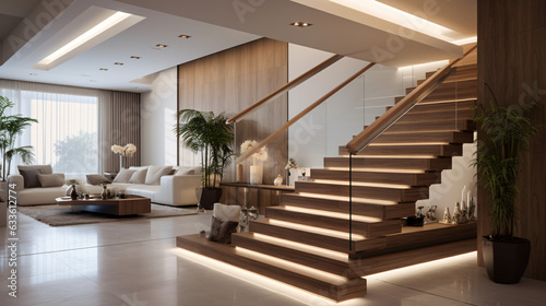 Interior design of modern entrance hall with stairs