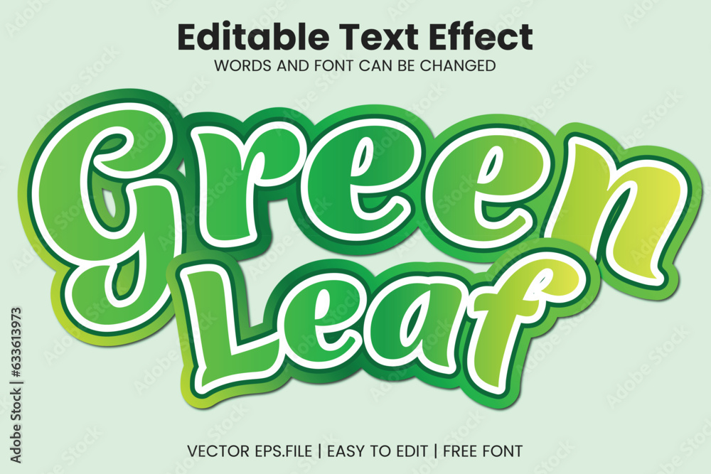 Vector Green Leaf editable text effect template Vector Green Leaf editable text effect template